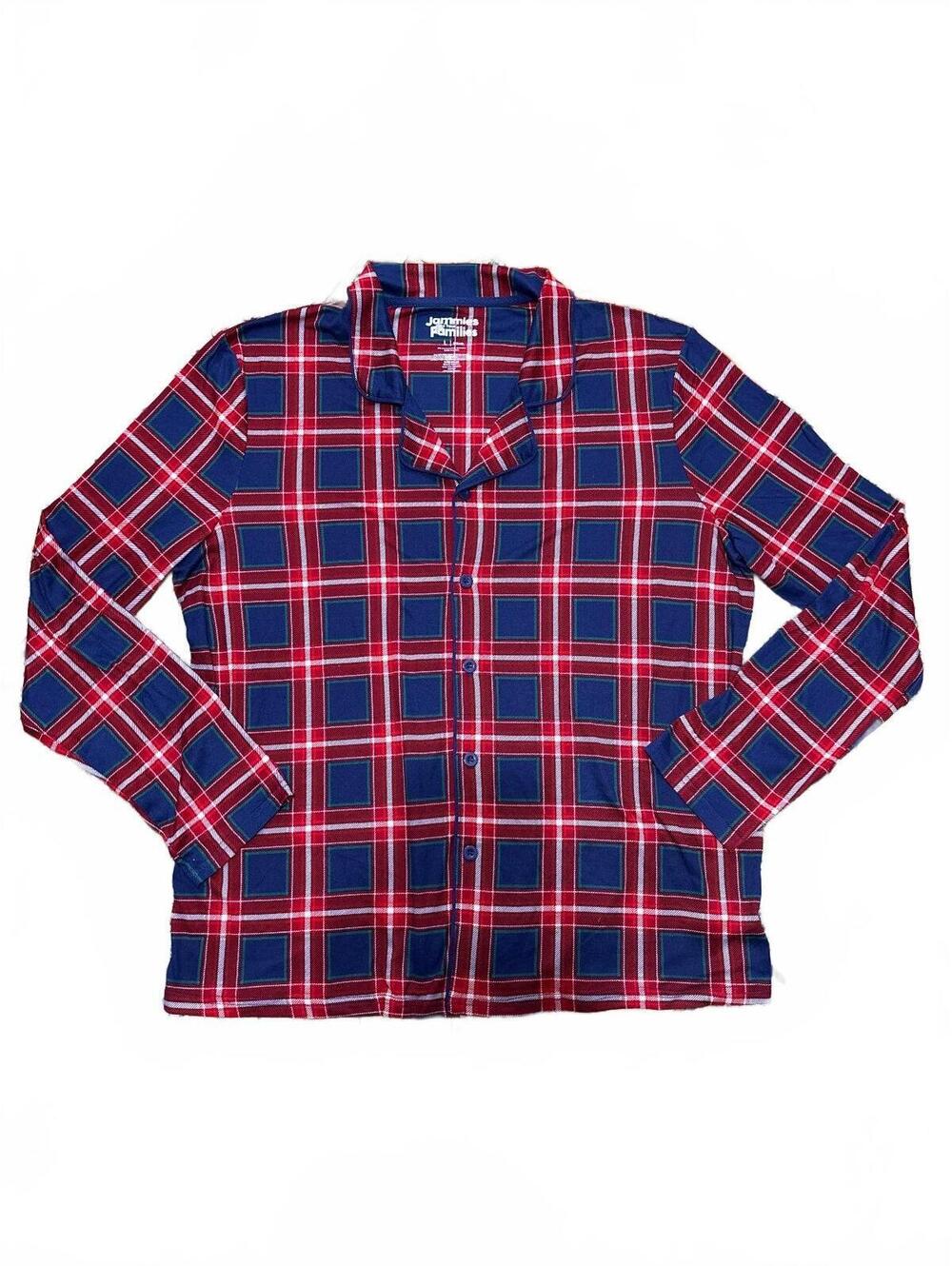 Jammies For Your Families Plaid Button-Up Pajama Top in Navy and Red